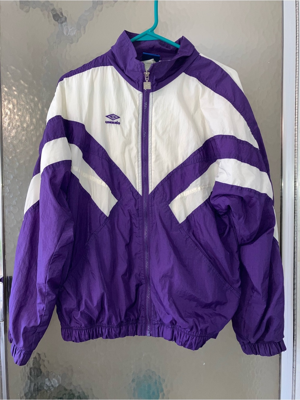 Umbro Purple and White Retro Color Block Windbreaker Full-Zip Jacket